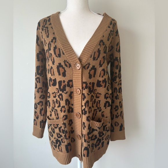 Hudson Jeans Sweaters - Beau Hudson Leopard Knit Cardigan Oversized XXS V Neck